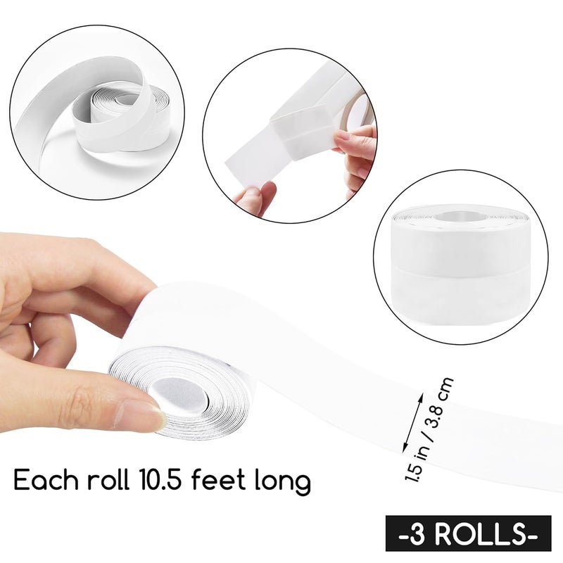 BHUCUTU 3 Rolls 1.5 Inch Caulk Tape Self Adhesive Toilet Caulking Strip Bathroom Sealing Caulk Strip Peel and Stick Bathtub Caulking Tape, 10.5 Feet Each Roll (White) - Image 2